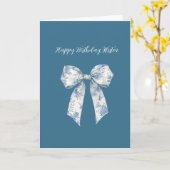 Blue White Floral Bow Birthday Kaart (Gele Bloem)