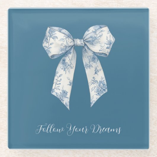 Blue White Floral Bow Glazen Onderzetter (Voorkant)