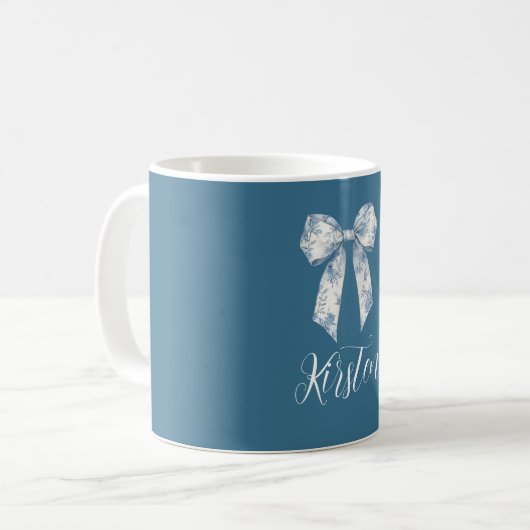 Blue White Floral Bow Koffiemok (Voorkant links)