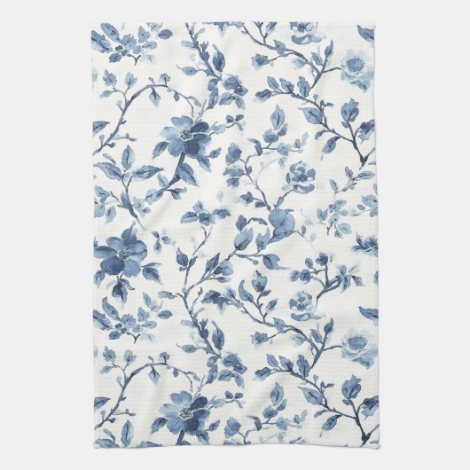 Blue White Floral Bridal Shower Theedoek (Verticaal)