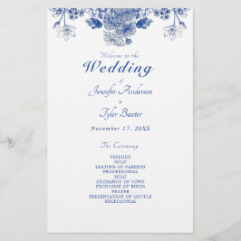 Blue & White Floral China Pattern Wedding Programm