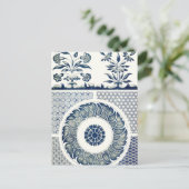 Blue White Floral Chinese Round Briefkaart (Staand voorkant)