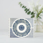 Blue White Floral Chinese Round Briefkaart (Staand voorkant)