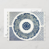 Blue White Floral Chinese Round Briefkaart (Voorkant / Achterkant)