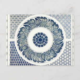 Blue White Floral Chinese Round Briefkaart