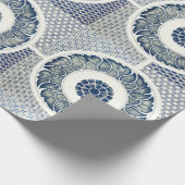 Blue White Floral Chinese Round Cadeaupapier (Hoek)