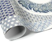 Blue White Floral Chinese Round Cadeaupapier (Rol Hoek)