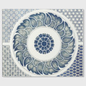 Blue White Floral Chinese Round Cadeaupapier (Vlak)