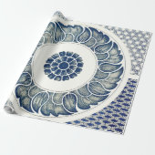 Blue White Floral Chinese Round Cadeaupapier (Uitgerold)