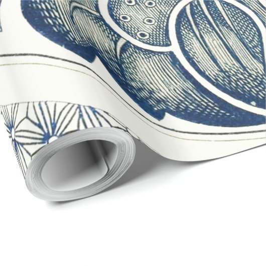 Blue White Floral Chinese Round Cadeaupapier (Rol Hoek)