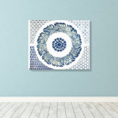 Blue White Floral Chinese Round Canvas Afdruk (Insitu (Houten vloer))