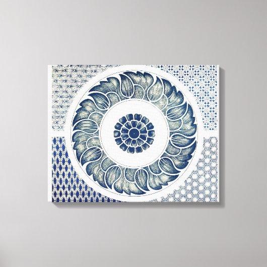 Blue White Floral Chinese Round Canvas Afdruk (Voorkant)