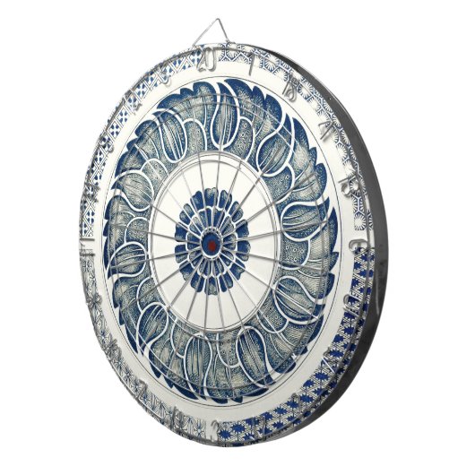 Blue White Floral Chinese Round Dartbord (Voorkant Rechts)