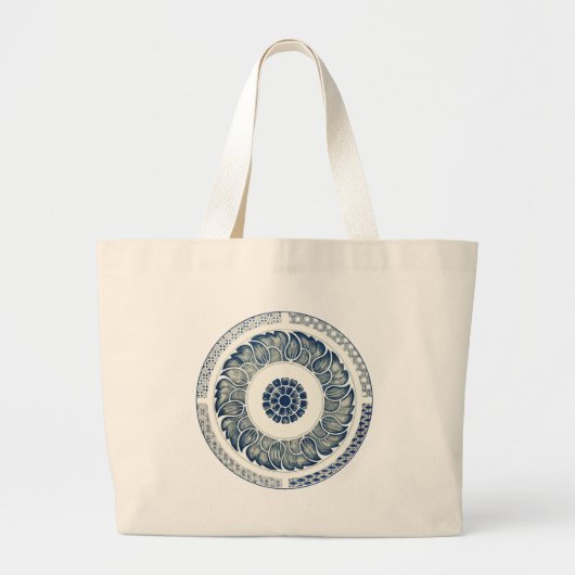 Blue White Floral Chinese Round Grote Tote Bag (Voorkant)
