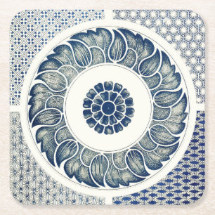 Blue White Floral Chinese Round Kartonnen Onderzetters