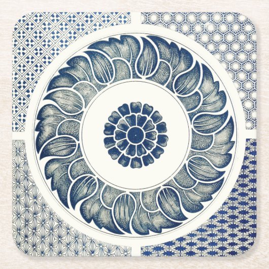 Blue White Floral Chinese Round Kartonnen Onderzetters (Voorkant)