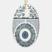Blue White Floral Chinese Round Keramisch Ornament (Links)