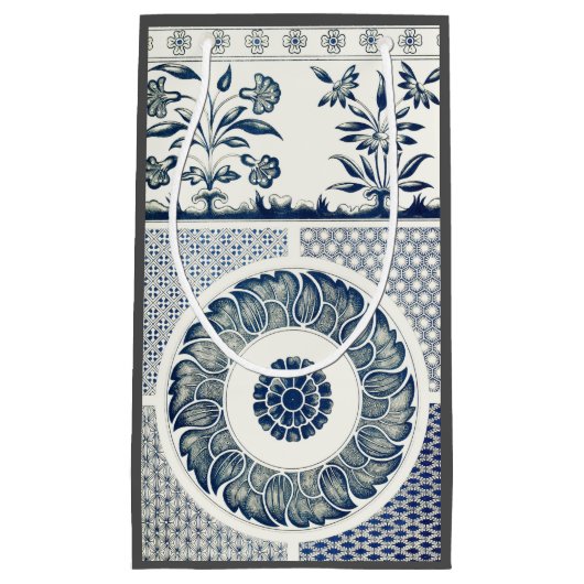 Blue White Floral Chinese Round Klein Cadeauzakje (Voorkant)