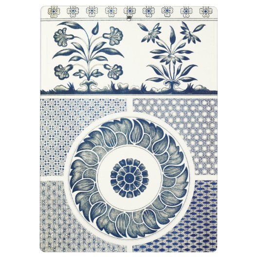 Blue White Floral Chinese Round Klembord (Achterkant)