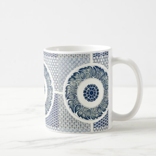 Blue White Floral Chinese Round Koffiemok (Rechts)