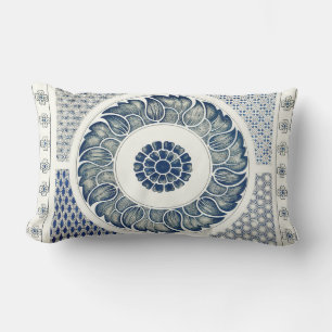 Blue White Floral Chinese Round Kussen