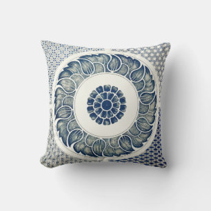 Blue White Floral Chinese Round Kussen