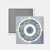 Blue White Floral Chinese Round Magneet (Voorkant / Achterkant)