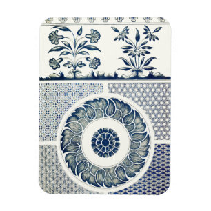 Blue White Floral Chinese Round Magneet