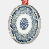 Blue White Floral Chinese Round Metalen Ornament (Links)