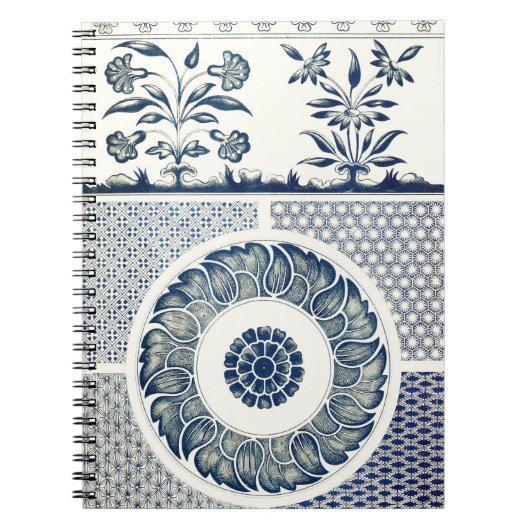 Blue White Floral Chinese Round Notitieboek (Voorkant)