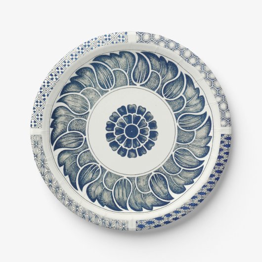 Blue White Floral Chinese Round Papieren Bordje (Voorkant)