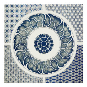 Blue White Floral Chinese Round Perfect Poster