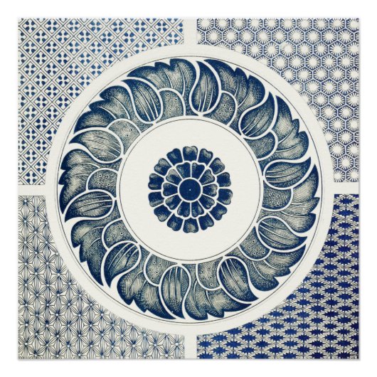 Blue White Floral Chinese Round Perfect Poster (Voorkant)