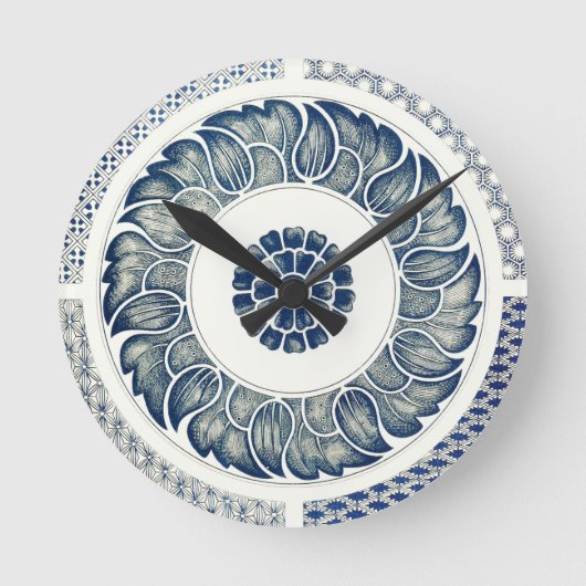 Blue White Floral Chinese Round Ronde Klok (Voorkant)