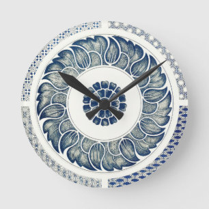 Blue White Floral Chinese Round Ronde Klok