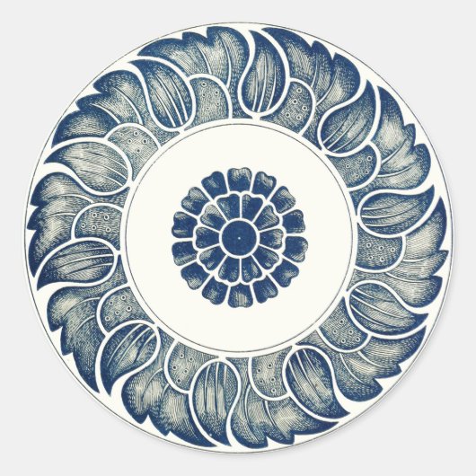 Blue White Floral Chinese Round Ronde Sticker (Voorkant)