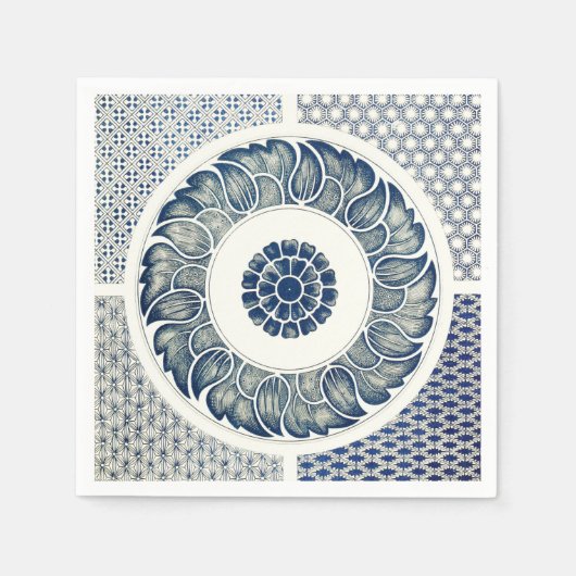 Blue White Floral Chinese Round Servet (Voorkant)