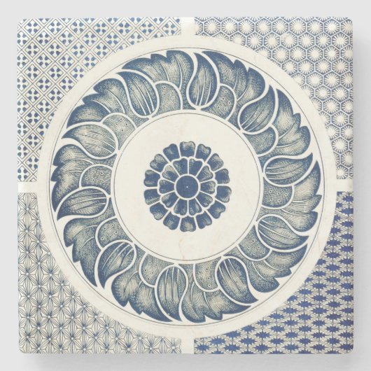 Blue White Floral Chinese Round Stenen Onderzetter (Voorkant)