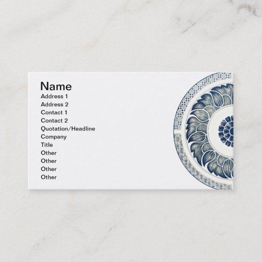 Blue White Floral Chinese Round Visitekaartje (Voorkant)