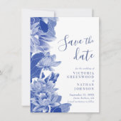Blue White Floral Chinoiserie Foto Save the Date (Voorkant)