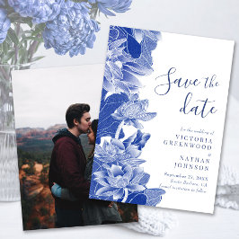 Blue White Floral Chinoiserie Foto Save the Date