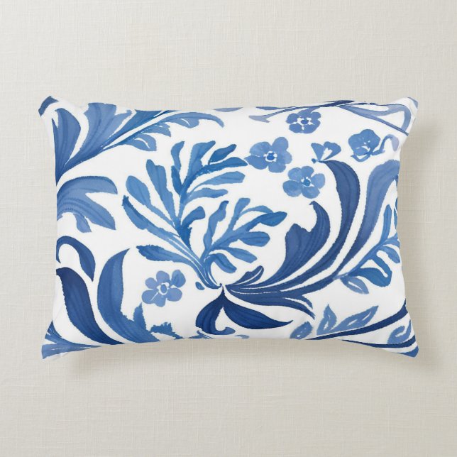 Blue & White Floral Design | Chinoiserie Pattern Accent Kussen (Voorkant)