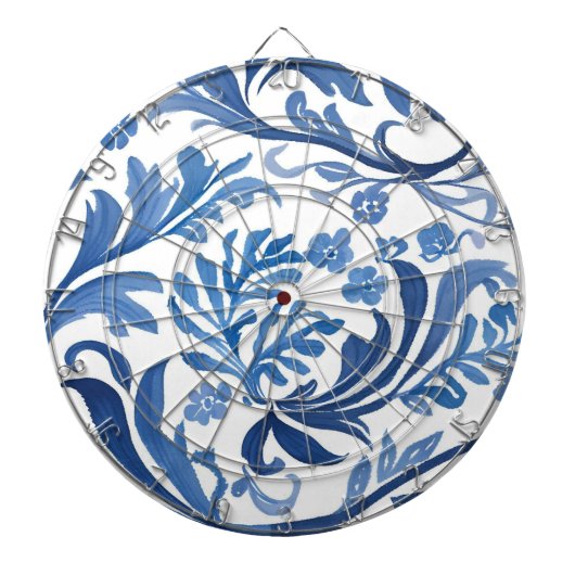 Blue & White Floral Design | Chinoiserie Pattern Dartbord (Voorkant)