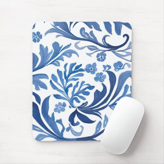 Blue & White Floral Design | Chinoiserie Pattern Muismat (Met muis)