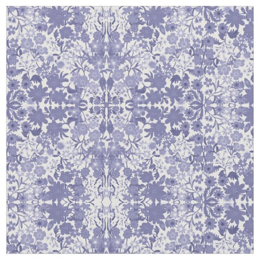 Blue White Floral Designer Fabric Stof (Close Up)