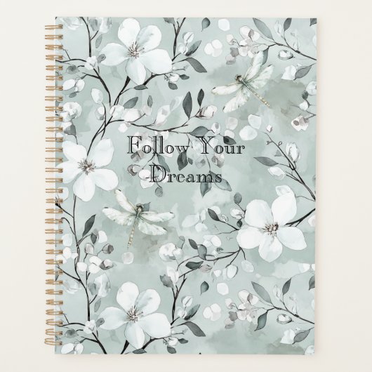 Blue White Floral Dragonflies Planner (Voorkant)