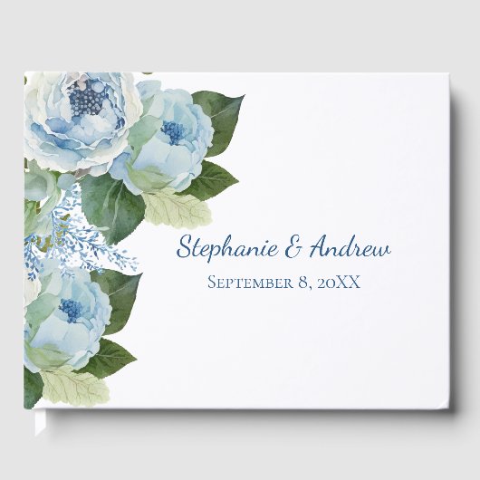 Blue White Floral Elegant Wedding Guest Book Gastenboek (Voorkant)