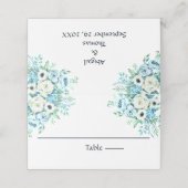 Blue White Floral Elegant Wedding Place Card Plaatskaartje (Buitenkant ongevouwen)