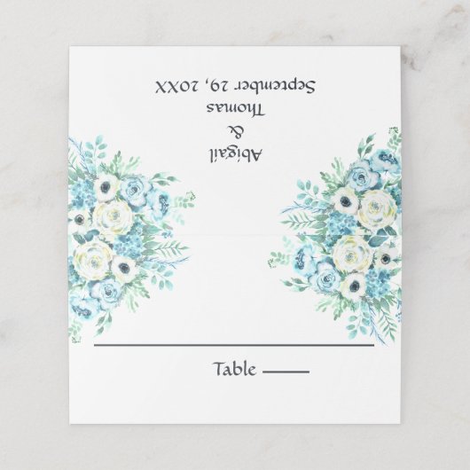 Blue White Floral Elegant Wedding Place Card Plaatskaartje (Buitenkant ongevouwen)