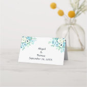 Blue White Floral Elegant Wedding Place Card Plaatskaartje (Achterkant)